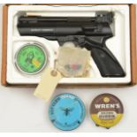 A good .22” Webley Tempest air pistol. VGWO and New Condition, in its polystyrene lined carton