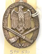 A Third Reich General Assault badge in silver, by Franbk & Reif, Stuttgart, silver plated with solid
