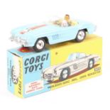 A Corgi Toys Mercedes Benz 300SL Open Roadster (303S). An example in light blue with cream interior,