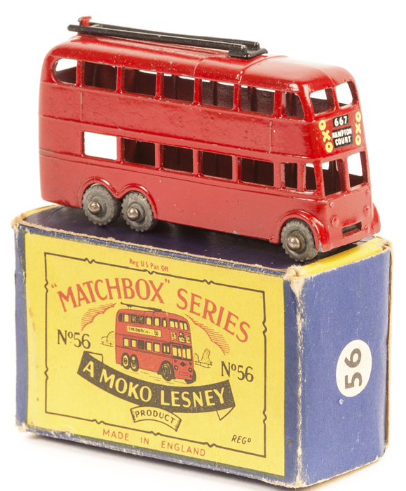 A Matchbox Lesney London Trolley Bus (56). A scarce example with black poles and grey metal