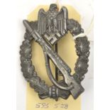 A Third Reich Infantry Assault badge, of polished zinc, by S.H.a. Co (Sohn, Heubach & Co,