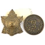 2 CEF infantry Scottish glengarry badges: 67th (67A) and 85th (85A). GC Part I of the Collection