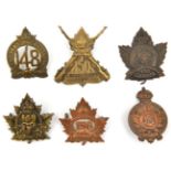 6 CEF infantry cap badges: 148th, 149th (149A), 150th (one lug missing), 156th, 157th (157A) and