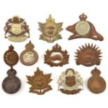 10 pre 1950 Canadian cap/glengarry badges: Fus de Sherbrooke in WM and in brass, Calgary Regt 2