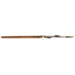 A Zulu throwing spear, steel wire bound, 51” overall; another similar steel wire bound 43” overall