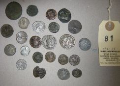 24 Roman coins: various Emperors, mostly 3rd/4th century including Julia Domna denarius, reverse