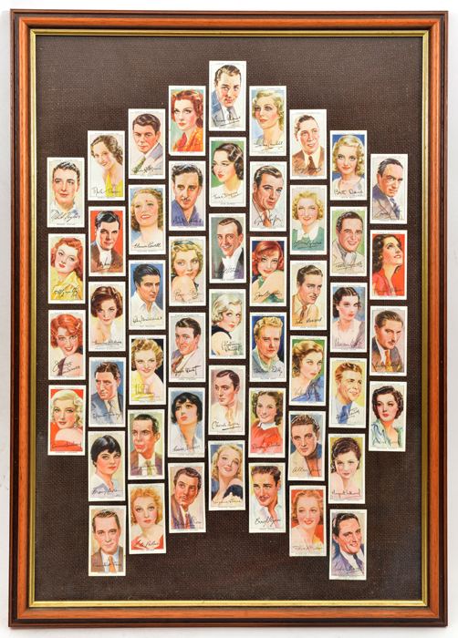 Players cigarette cards “Film Stars”, set of 50, head and shoulders with autographs, framed, 23½”