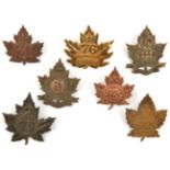 7 CEF infantry cap badges: 60th, 61st, 62nd, 65th, 73rd, 75th (75A) and 76th. GC Part I of the