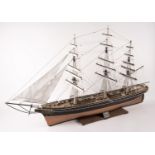 A fine scale model of the famous Tea Clipper ‘Cutty Sark’. A plank-on-frame 3-masted model from a