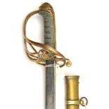 An early Vic 1822 pattern infantry field officer’s sword, slightly curved, pipe backed blade 30” (