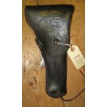 A WWII US military police Colt holster, for the Model 1911 Colt automatic, black leather marked on