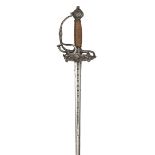 A transitional rapier, probably English, third quarter of the 17th century, the slender blade 40” of