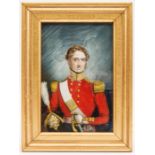 A small oil painting, c 1850, of an officer of The 69th (South Lincolnshire) Regiment, waist length,