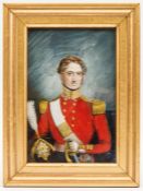 A small oil painting, c 1850, of an officer of The 69th (South Lincolnshire) Regiment, waist length,