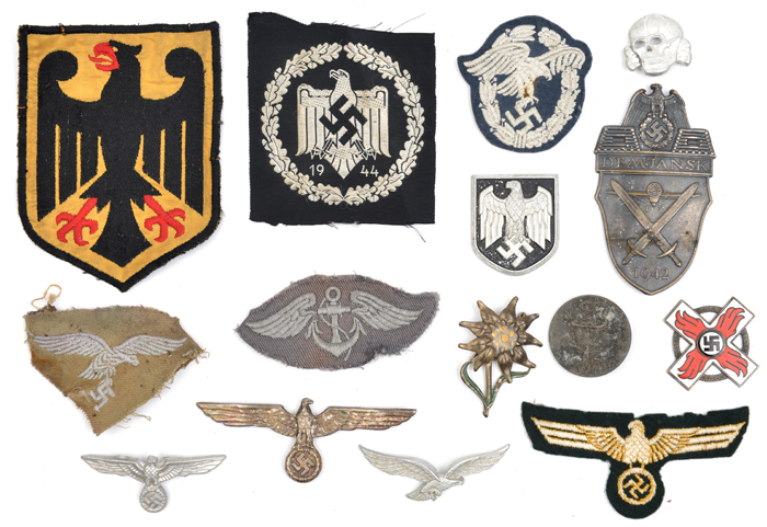 15 various Third Reich cloth and metal badges etc, metal items include Fire Brigade 2nd class