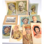 A small collection of 16 original watercolours of WWII soldiers etc, some celebrities mostly Gurkhas