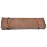 A brass bound leather covered fitted case, for a DB gun with 30” barrels, red baize lined with
