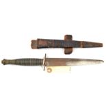 A 3rd patt. FS military knife, blade 6¼” (shortened and rusted), regulation hilt, in its sheath (
