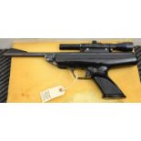 A .22” BSA Scorpion break action air pistol, number RB 34633, with black plastic body and butt,