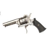 A Belgian 6 shot 7mm DA open frame pinfire revolver, 6½” overall, octagonal barrel 3”, number 80,