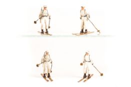 Scarce Britains Ski Troops from set No.2017. c.1948-1957. 4 in white with dark grey back packs,