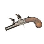 A good 130 bore flintlock muff pistol by W Bond, c 1820, 4¾” overall, turn off rifled barrel 1¼”,