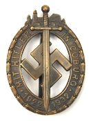 A Third Reich Coburg badge, (Coburger Abzeichen), bronzed finish with small maker’s mark. GC