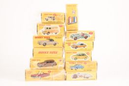 12 Atlas Dinky Toys. Auto-Union Racing car (23D), Packard Eight Sedan (39A), ESSO Petrol Pumps (