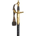 A 1796 pattern Household Cavalry officer’s dress sword, plain straight fullered blade 35”, gilt hilt