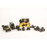 9 Dinky military vehicles. A scarce pre-war Military Austin Seven (152c). 2x pre-war Light Tanks (