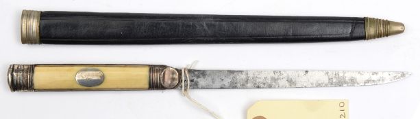 A composite knife, SE blade 6½”, marked “Maug...”, silver plated handle, the bone grips inset with