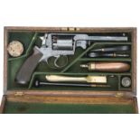 A cased 5 shot 54 bore Beaumont Adams double action percussion revolver, 11½” overall, barrel 5¾”