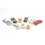 9 Dinky Toys. Ford Cortina Mk1, Triumph Herald, Ford Cortina Mk2 rally car, Rolls Royce Silver