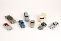 8 French Dinky Toys. 3x Peugeot – 2x 203 and a 403 U5 Break. Plus 2x Simca Aronde and a 8 Sport.