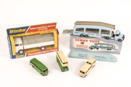 5 Dinky Toys. A Pullmore Car Transporter (982) with loading ramp. A Mercedes Benz Truck (940).
