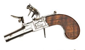 A charming 140 bore flintlock boxlock muff pistol by Twigg, c 1810, 4¼” overall, turn off barrel 1-