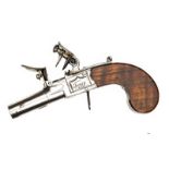 A charming 140 bore flintlock boxlock muff pistol by Twigg, c 1810, 4¼” overall, turn off barrel 1-