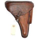 A good WWI brown leather holster for 4” barrel Luger, stamped “Hans Römmer/ 1915/ Neu-Ulm”. Near VGC