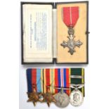 Five: MBE, 2nd type Military issue, in titled case, 1939-45 star, Africa star, War, Territorial