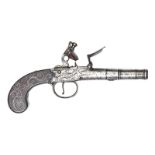 A 55 bore cannon barrelled flintlock boxlock pocket pistol by Barber c 1770, 7¾” overall, turn off