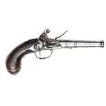 A 22 bore Queen Anne period cannon barrelled flintlock boxlock side action pistol by Barbar, 10”