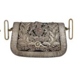 A Victorian officer’s pouch of the Volunteer Artillery, of blue cloth, silver lace border, the