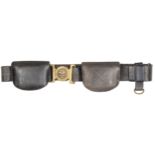 A Victorian brown leather waistbelt and 2 pouches of Her Majesty’s Convict Department, brass