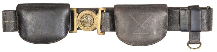 A Victorian brown leather waistbelt and 2 pouches of Her Majesty’s Convict Department, brass