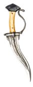 An 18th century Indian dagger, khanjarli, with 6½” recurved multi fullered and ribbed blade with
