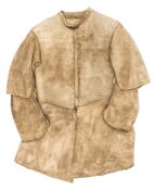 A leather buff coat of Cromwellian form, with thick leather bodice formed from three pieces, the