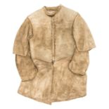 A leather buff coat of Cromwellian form, with thick leather bodice formed from three pieces, the