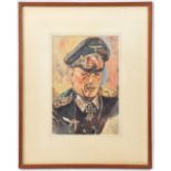 A watercolour of Field Marshal Erwin Rommel, framed, 16½” x 13½”.