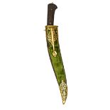 A good 18th century Indian dagger kard, flat recurved single edged wootz blade 9½”. Two piece