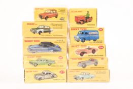 10 Atlas Dinky Toys. Triporteur (14), Hotchkiss Racing car (23B), Buick Roadmaster ((24V),